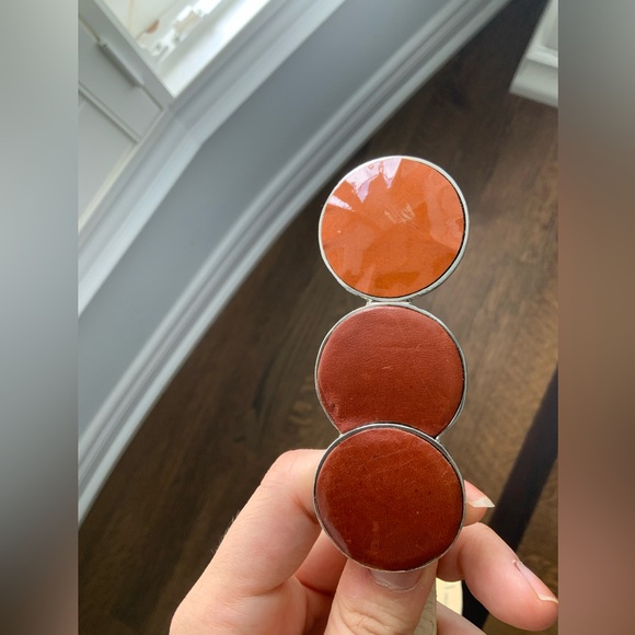 DOROTHEE SCHUMACHER FARFETCH Pebbled Cream Leather Brown Metal Disc Belt Size 85 - Picture 13 of 16